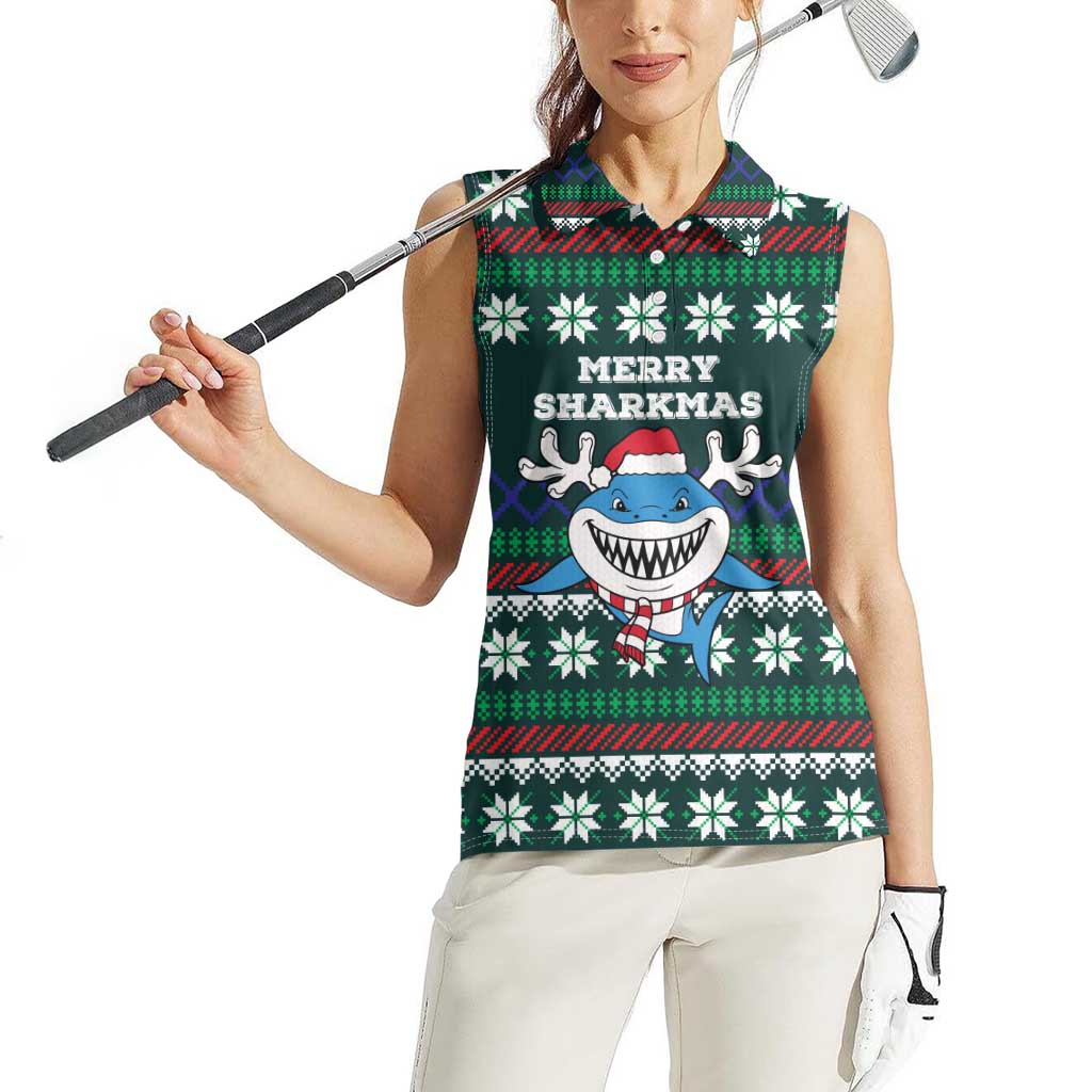 Merry Sharkmas Christmas Women Sleeveless Polo Shirt Xmas Holiday Patterns - Wonder Print Shop