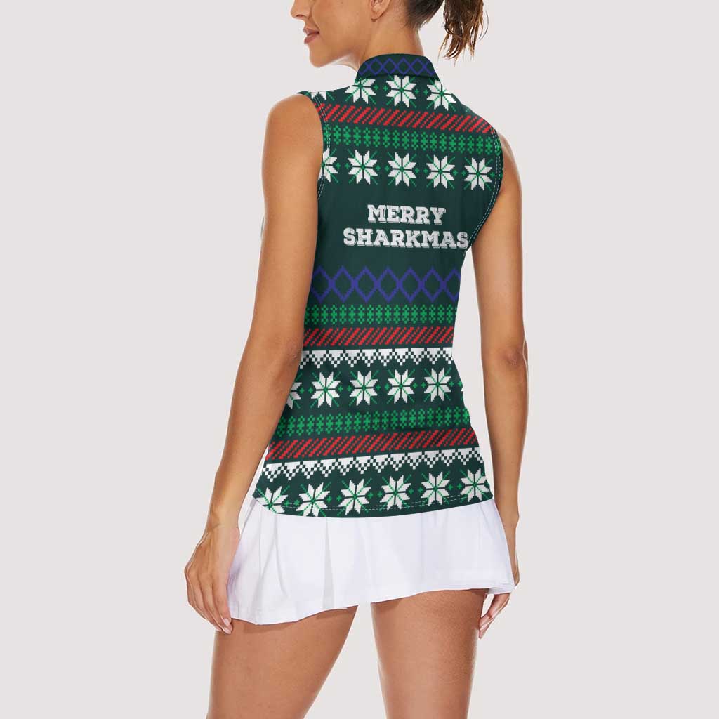 Merry Sharkmas Christmas Women Sleeveless Polo Shirt Xmas Holiday Patterns - Wonder Print Shop