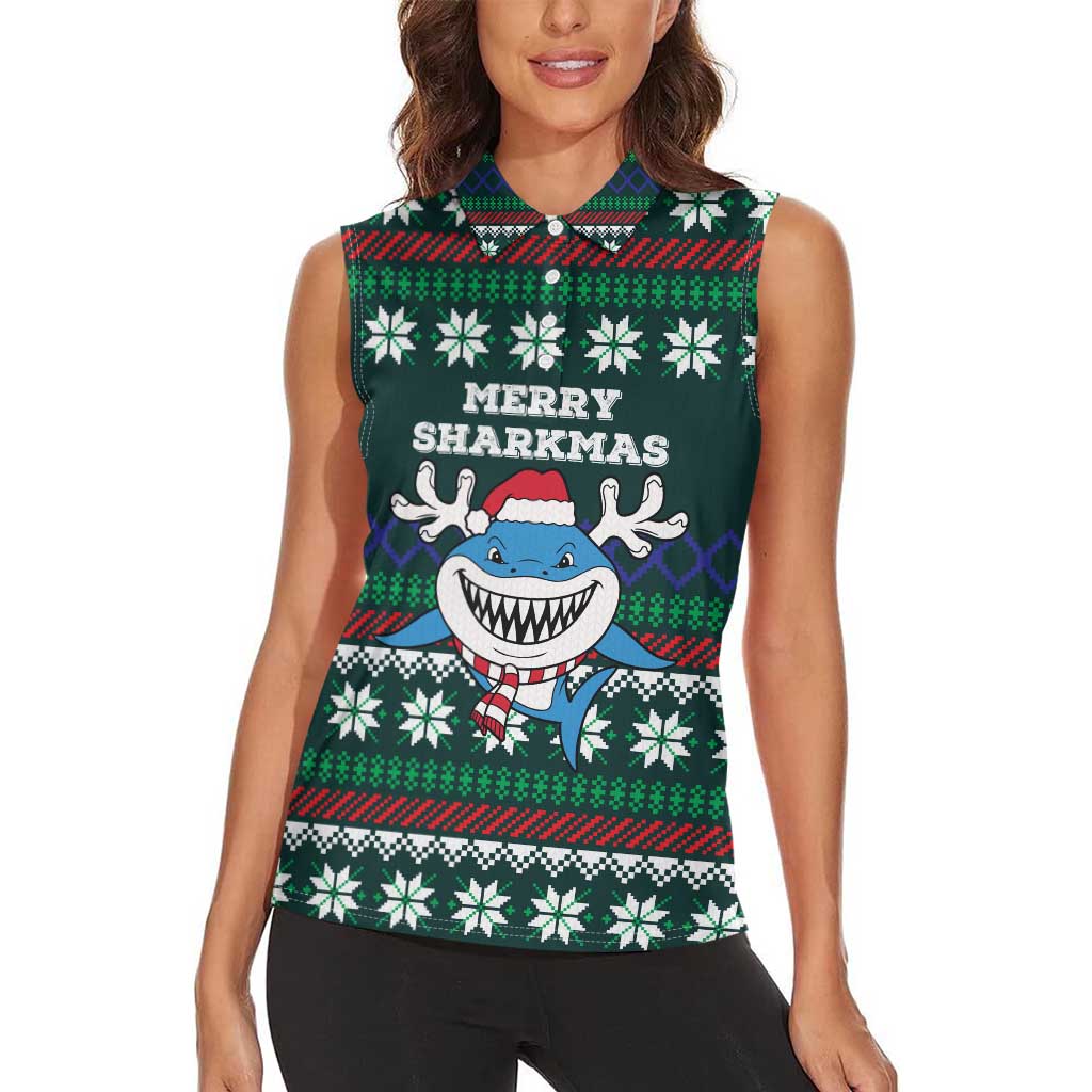 Merry Sharkmas Christmas Women Sleeveless Polo Shirt Xmas Holiday Patterns - Wonder Print Shop