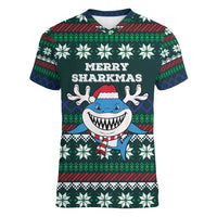 Merry Sharkmas Christmas Women V-Neck T-Shirt Xmas Holiday Patterns - Wonder Print Shop
