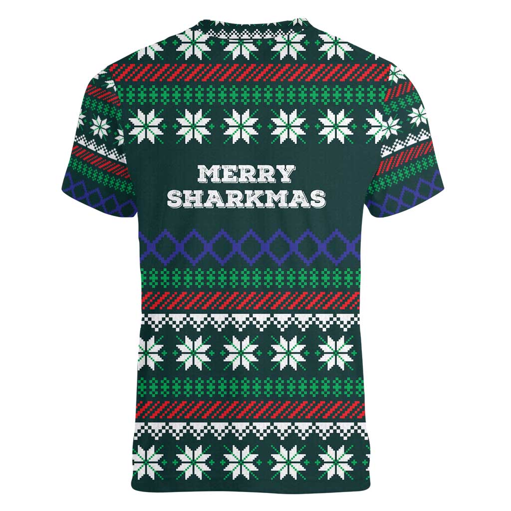 Merry Sharkmas Christmas Women V-Neck T-Shirt Xmas Holiday Patterns - Wonder Print Shop