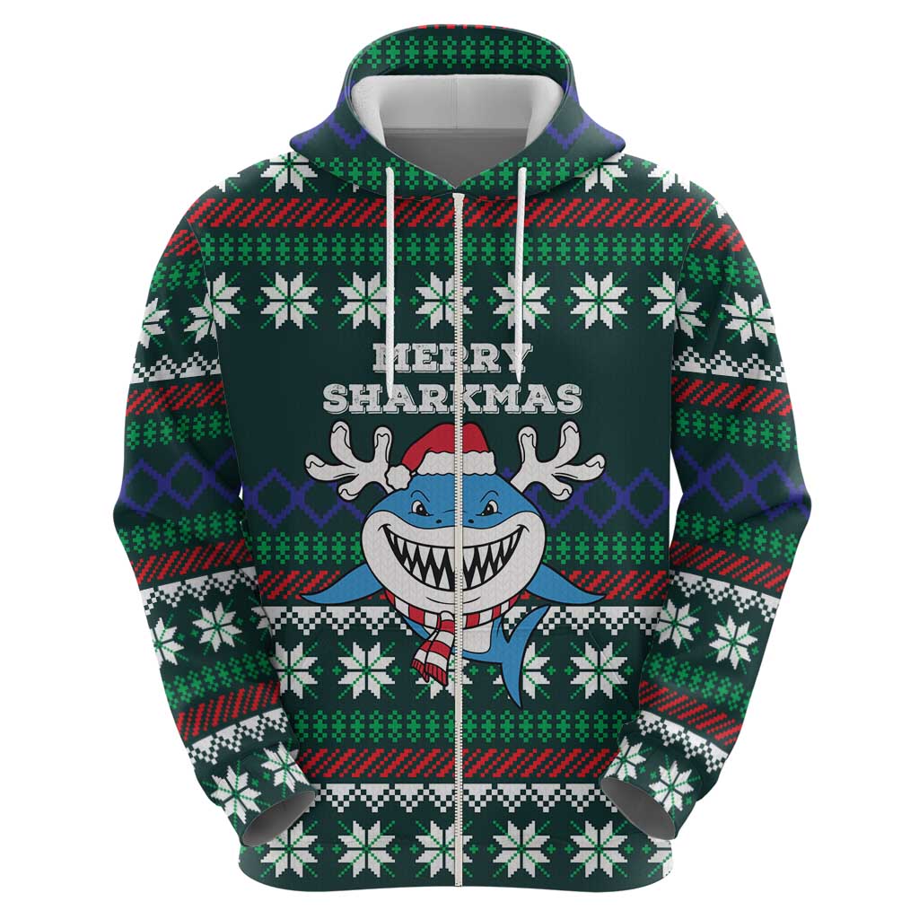 Merry Sharkmas Christmas Zip Hoodie Xmas Holiday Patterns - Wonder Print Shop
