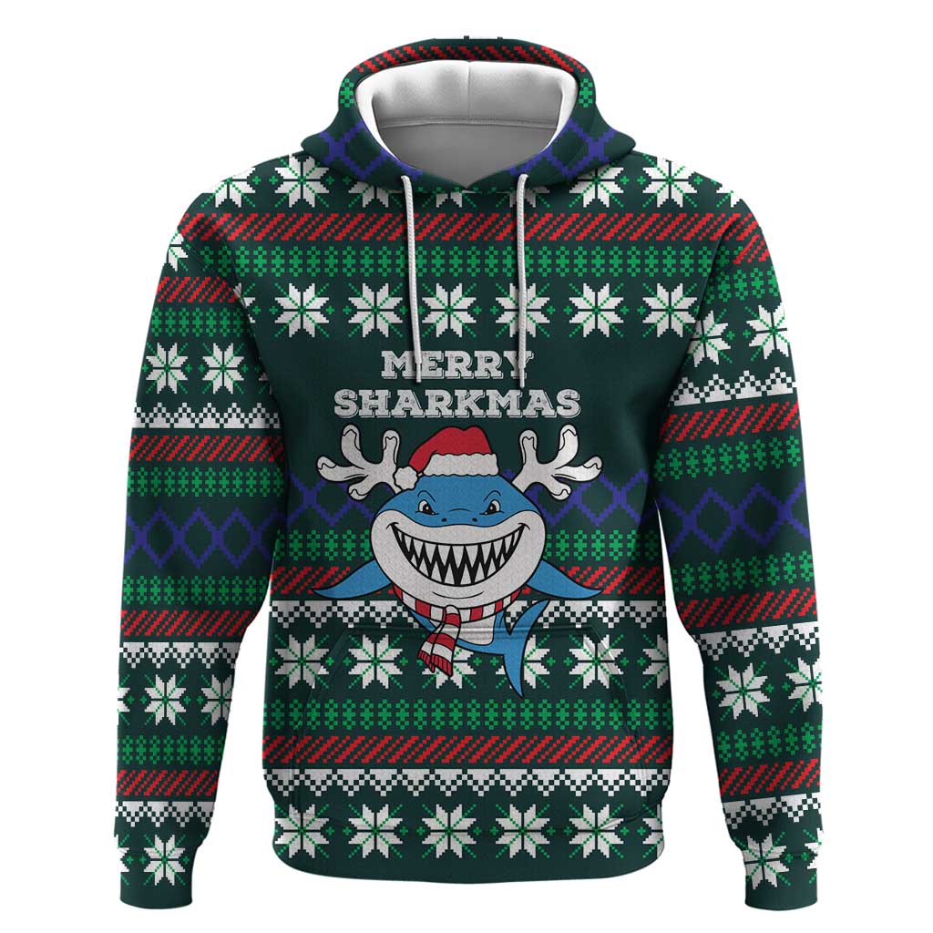 Merry Sharkmas Christmas Zip Hoodie Xmas Holiday Patterns - Wonder Print Shop