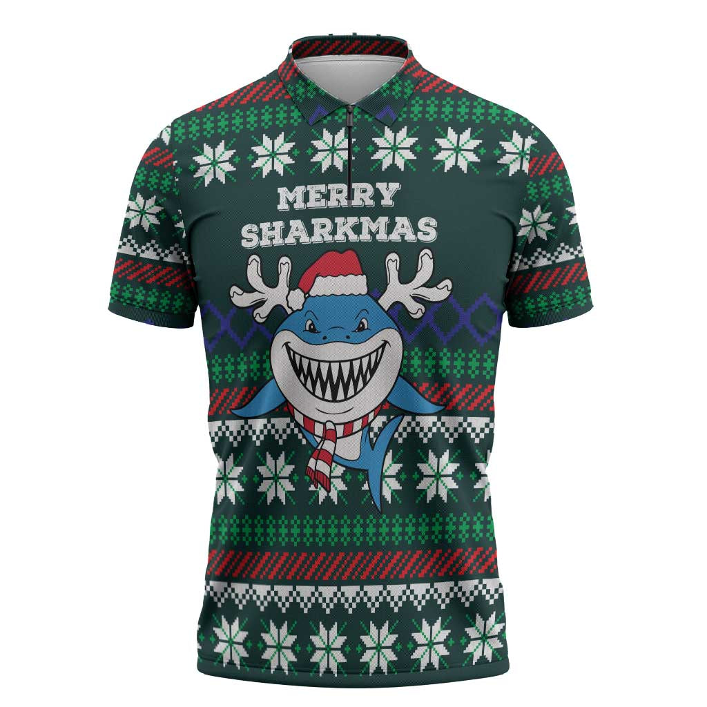Merry Sharkmas Christmas Zipper Polo Shirt Xmas Holiday Patterns - Wonder Print Shop