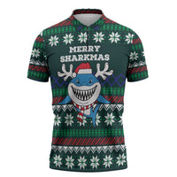 Merry Sharkmas Christmas Zipper Polo Shirt Xmas Holiday Patterns - Wonder Print Shop