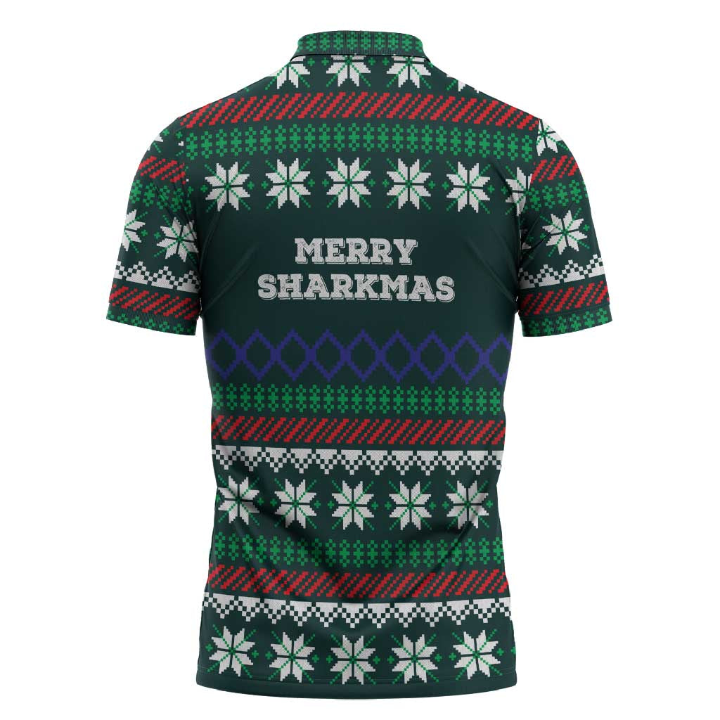 Merry Sharkmas Christmas Zipper Polo Shirt Xmas Holiday Patterns - Wonder Print Shop