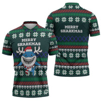 Merry Sharkmas Christmas Zipper Polo Shirt Xmas Holiday Patterns - Wonder Print Shop
