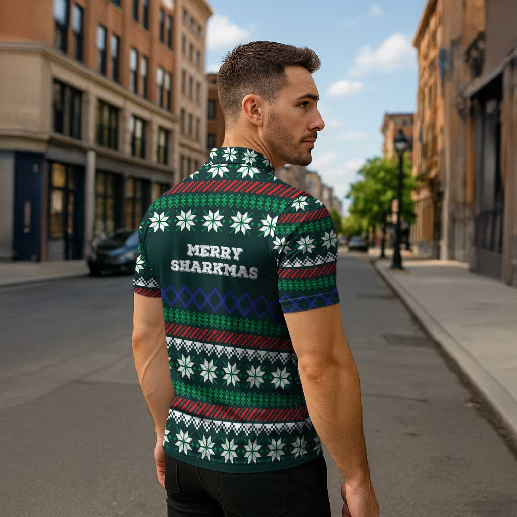 Merry Sharkmas Christmas Zipper Polo Shirt Xmas Holiday Patterns - Wonder Print Shop