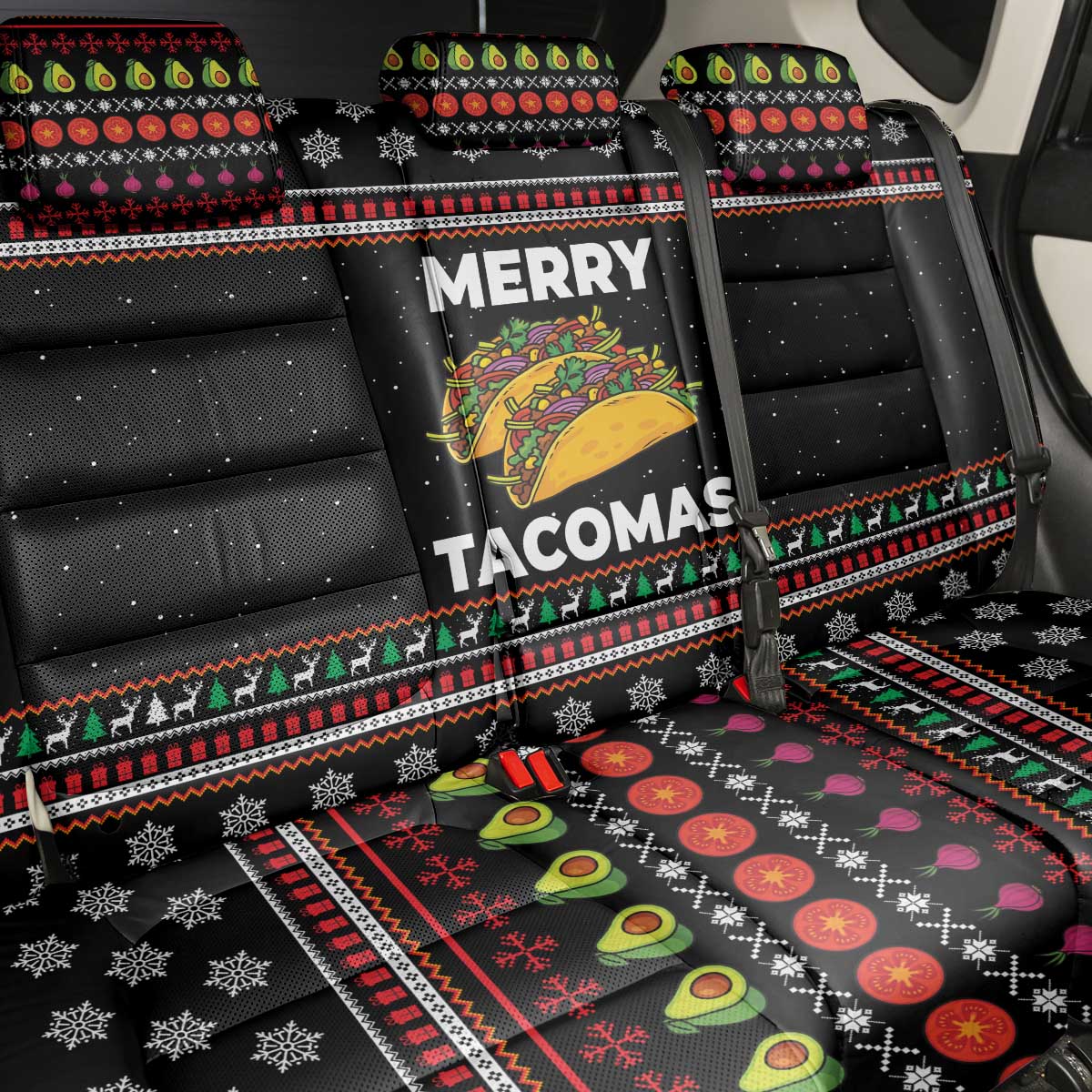 Merry Tacomas Christmas Back Car Seat Cover Xmas Holiday Patterns - Wonder Print Shop