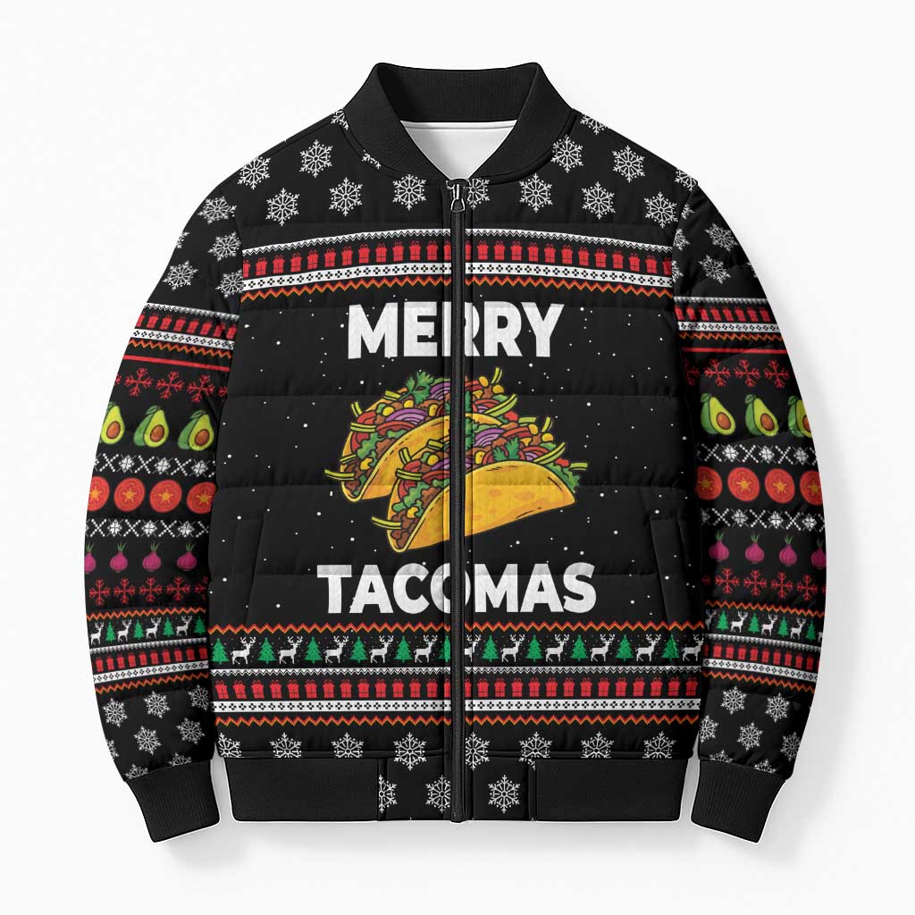 Merry Tacomas Christmas Bomber Puffer Jacket Xmas Holiday Patterns - Wonder Print Shop
