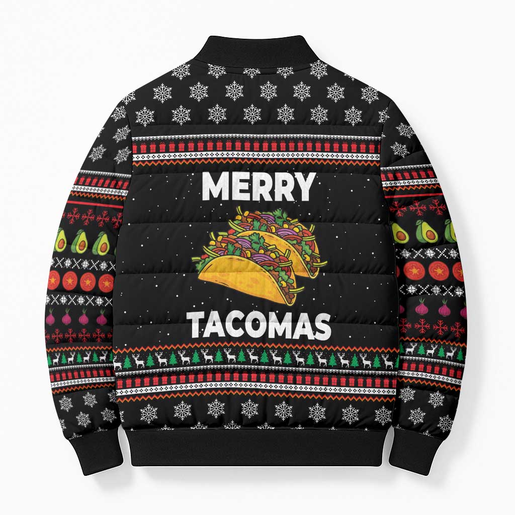 Merry Tacomas Christmas Bomber Puffer Jacket Xmas Holiday Patterns - Wonder Print Shop