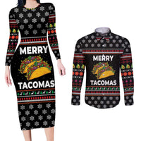 Merry Tacomas Christmas Couples Matching Long Sleeve Bodycon Dress and Long Sleeve Button Shirt Xmas Holiday Patterns - Wonder Print Shop