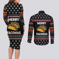 Merry Tacomas Christmas Couples Matching Long Sleeve Bodycon Dress and Long Sleeve Button Shirt Xmas Holiday Patterns - Wonder Print Shop