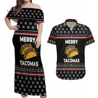 Merry Tacomas Christmas Couples Matching Off Shoulder Maxi Dress and Hawaiian Shirt Xmas Holiday Patterns - Wonder Print Shop