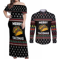 Merry Tacomas Christmas Couples Matching Off Shoulder Maxi Dress and Long Sleeve Button Shirt Xmas Holiday Patterns - Wonder Print Shop