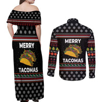 Merry Tacomas Christmas Couples Matching Off Shoulder Maxi Dress and Long Sleeve Button Shirt Xmas Holiday Patterns - Wonder Print Shop