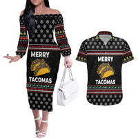 Merry Tacomas Christmas Couples Matching Off The Shoulder Long Sleeve Dress and Hawaiian Shirt Xmas Holiday Patterns - Wonder Print Shop