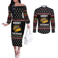 Merry Tacomas Christmas Couples Matching Off The Shoulder Long Sleeve Dress and Long Sleeve Button Shirt Xmas Holiday Patterns - Wonder Print Shop