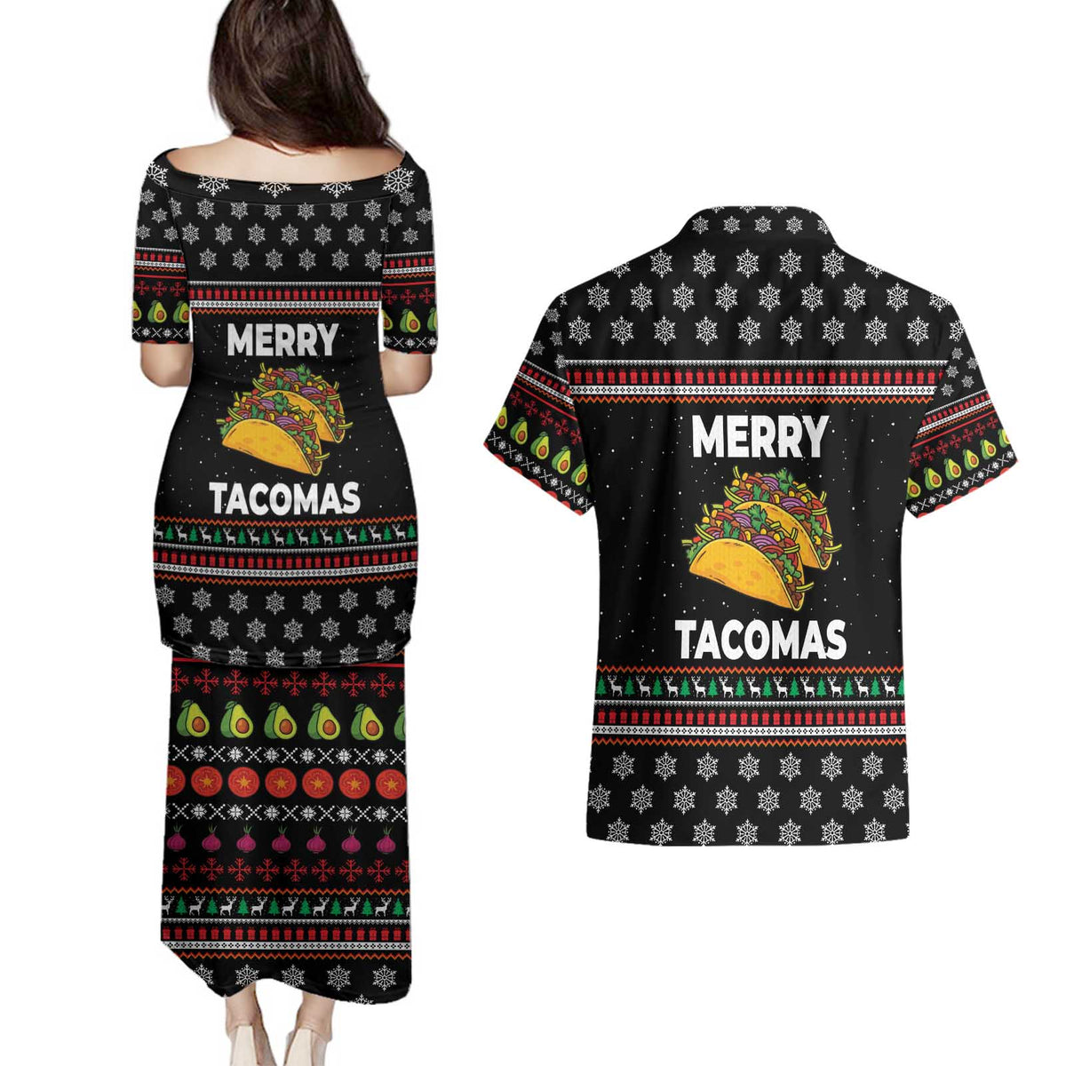 Merry Tacomas Christmas Couples Matching Puletasi and Hawaiian Shirt Xmas Holiday Patterns - Wonder Print Shop