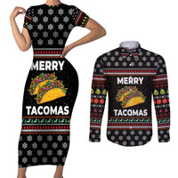 Merry Tacomas Christmas Couples Matching Short Sleeve Bodycon Dress and Long Sleeve Button Shirt Xmas Holiday Patterns - Wonder Print Shop