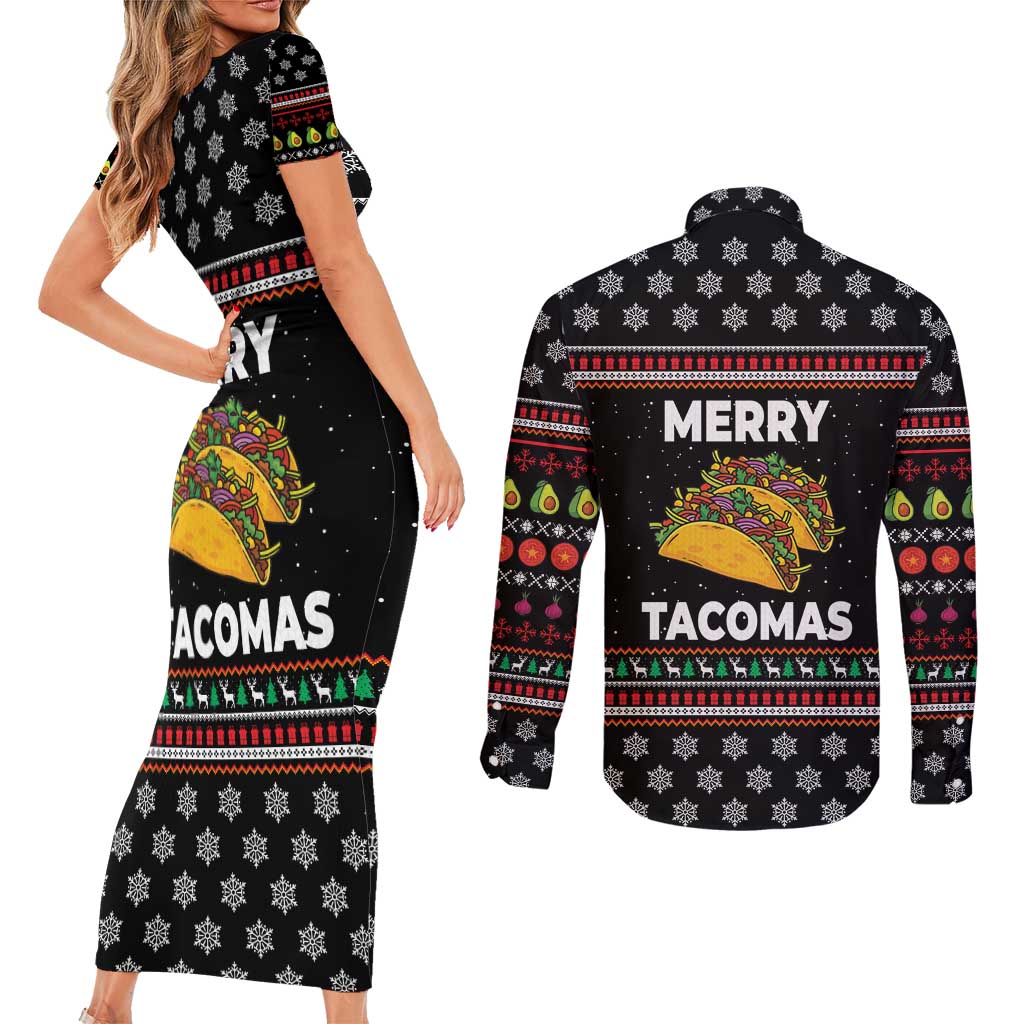 Merry Tacomas Christmas Couples Matching Short Sleeve Bodycon Dress and Long Sleeve Button Shirt Xmas Holiday Patterns - Wonder Print Shop