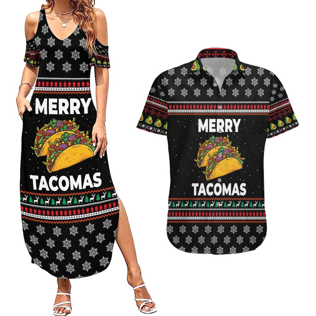 Merry Tacomas Christmas Couples Matching Summer Maxi Dress and Hawaiian Shirt Xmas Holiday Patterns - Wonder Print Shop