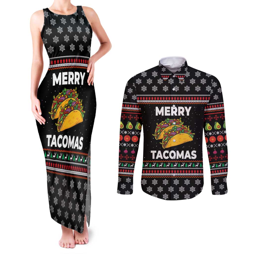Merry Tacomas Christmas Couples Matching Tank Maxi Dress and Long Sleeve Button Shirt Xmas Holiday Patterns - Wonder Print Shop
