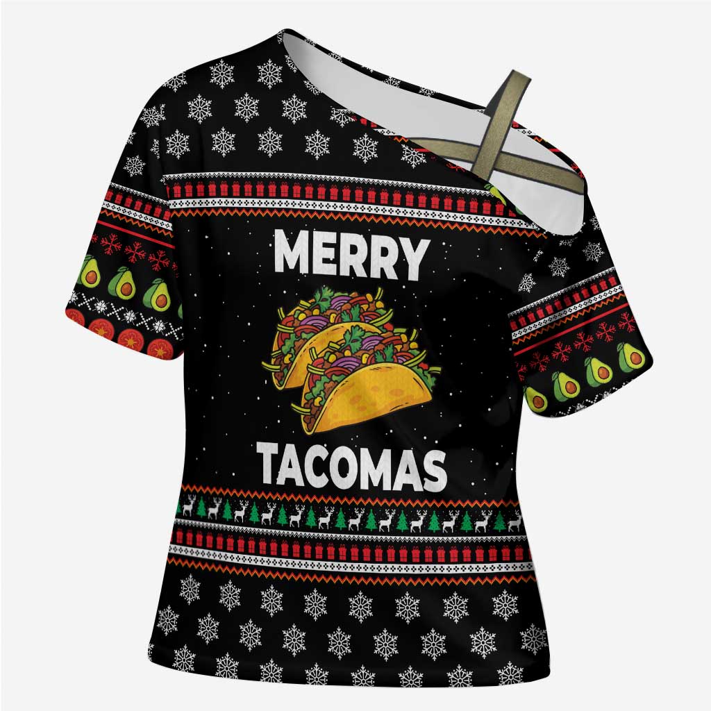 Merry Tacomas Christmas Cross Shoulder Shirt Xmas Holiday Patterns - Wonder Print Shop