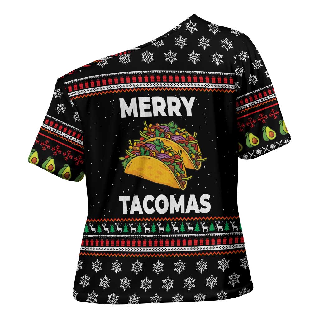Merry Tacomas Christmas Cross Shoulder Shirt Xmas Holiday Patterns - Wonder Print Shop