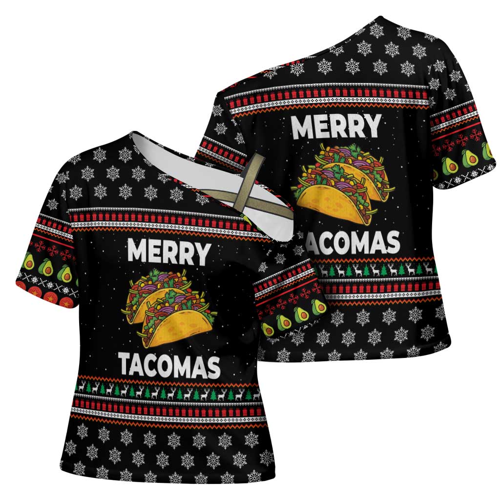 Merry Tacomas Christmas Cross Shoulder Shirt Xmas Holiday Patterns - Wonder Print Shop