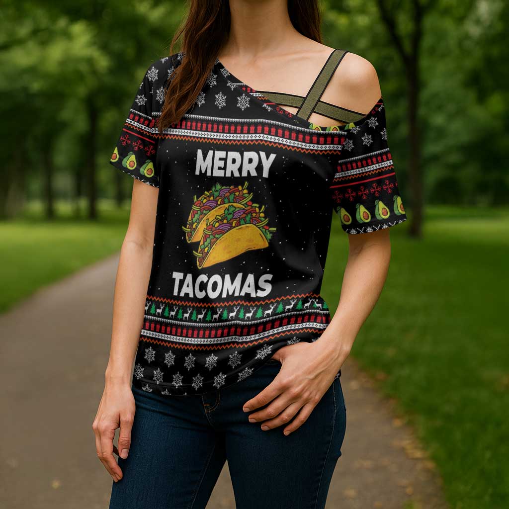 Merry Tacomas Christmas Cross Shoulder Shirt Xmas Holiday Patterns - Wonder Print Shop