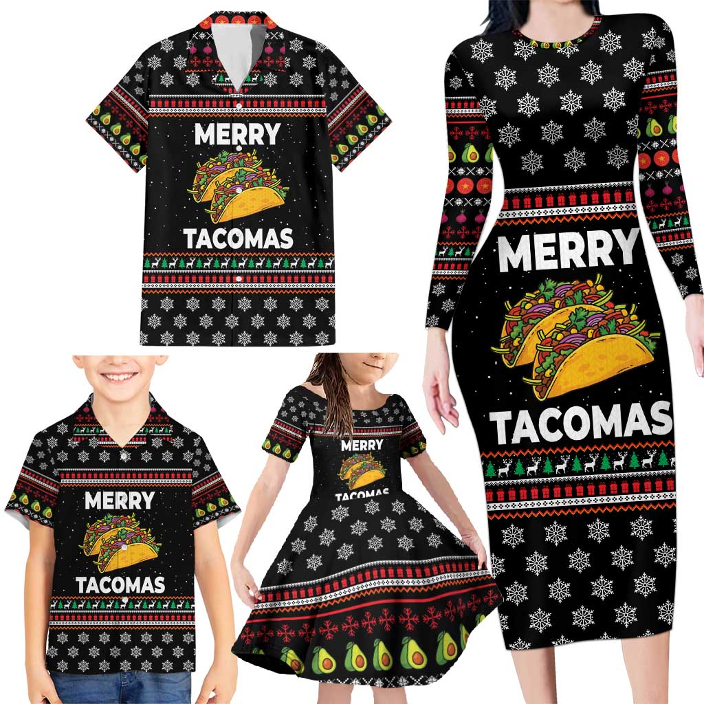 Merry Tacomas Christmas Family Matching Long Sleeve Bodycon Dress and Hawaiian Shirt Xmas Holiday Patterns - Wonder Print Shop