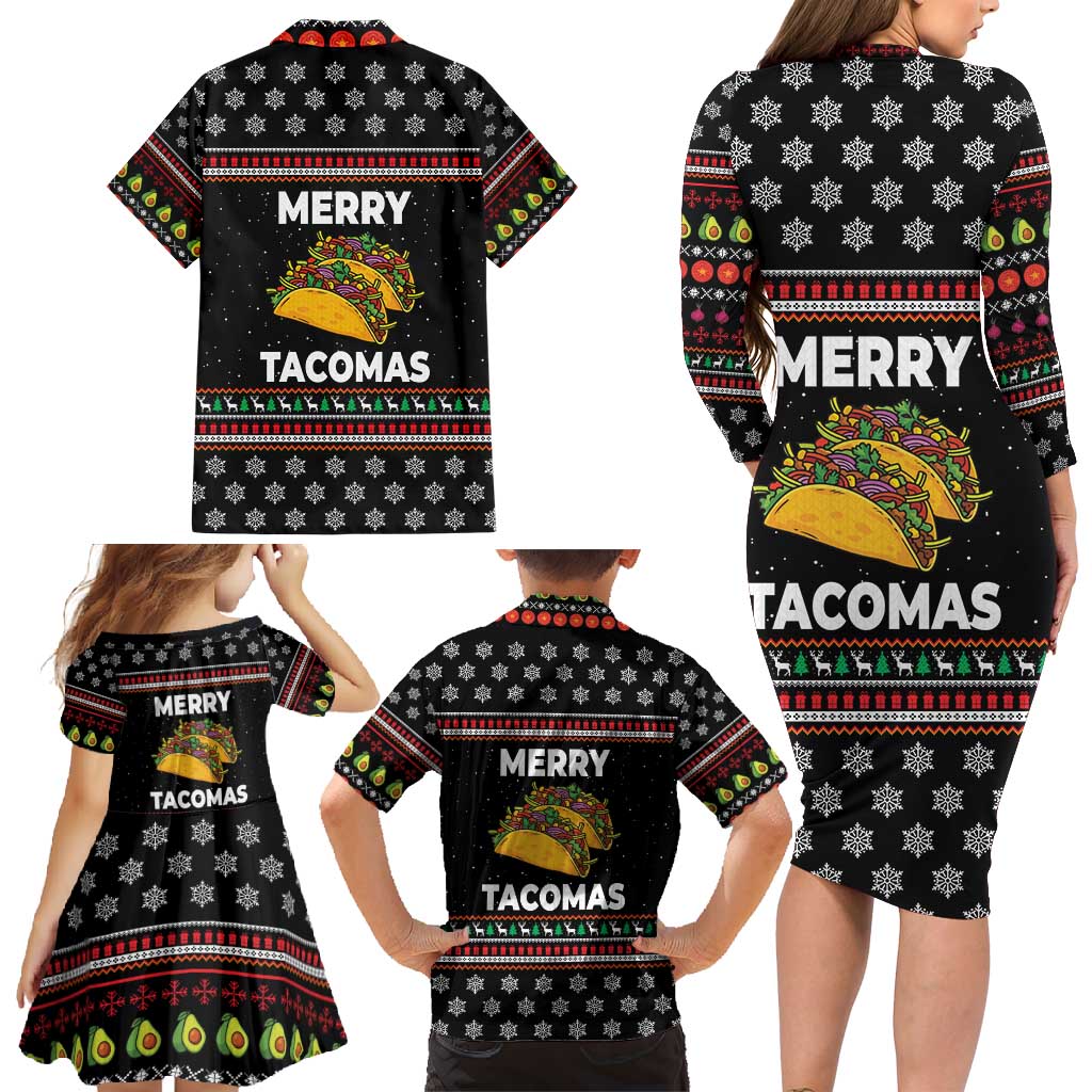 Merry Tacomas Christmas Family Matching Long Sleeve Bodycon Dress and Hawaiian Shirt Xmas Holiday Patterns - Wonder Print Shop