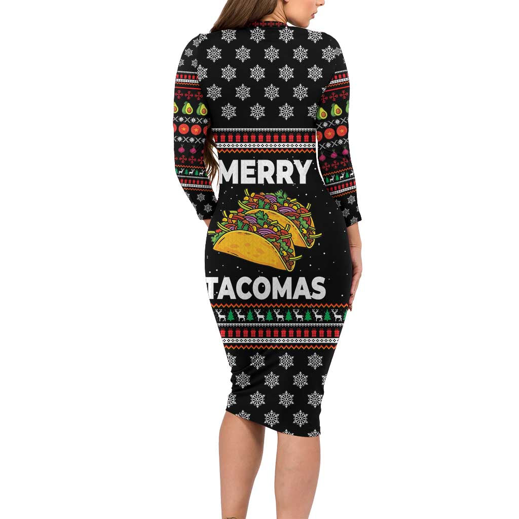 Merry Tacomas Christmas Family Matching Long Sleeve Bodycon Dress and Hawaiian Shirt Xmas Holiday Patterns - Wonder Print Shop