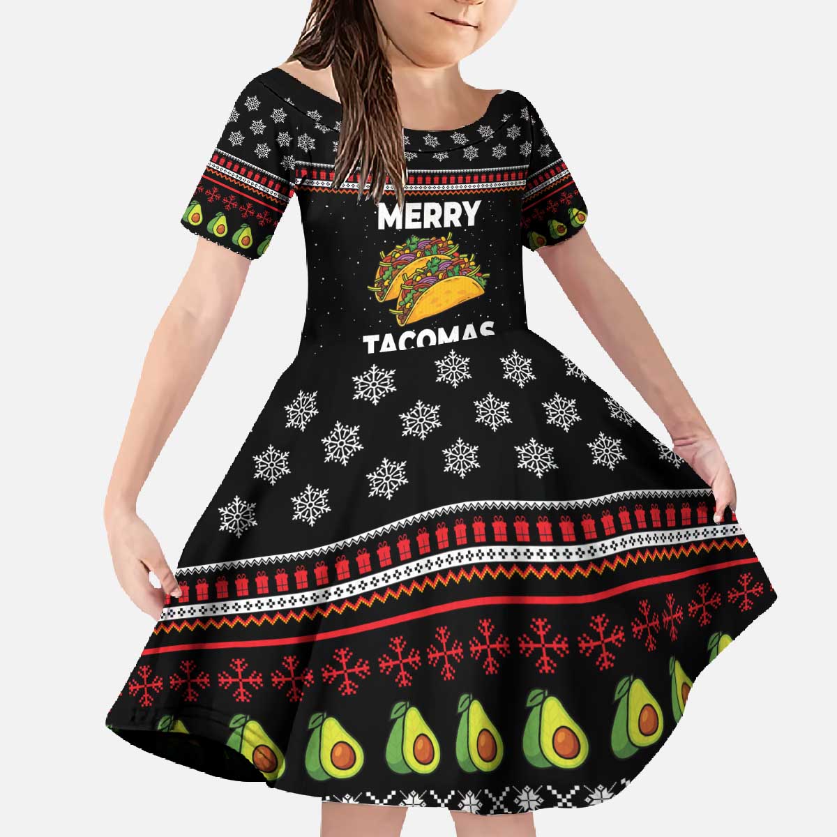 Merry Tacomas Christmas Family Matching Off The Shoulder Long Sleeve Dress and Hawaiian Shirt Xmas Holiday Patterns - Wonder Print Shop