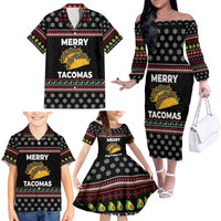 Merry Tacomas Christmas Family Matching Off The Shoulder Long Sleeve Dress and Hawaiian Shirt Xmas Holiday Patterns - Wonder Print Shop