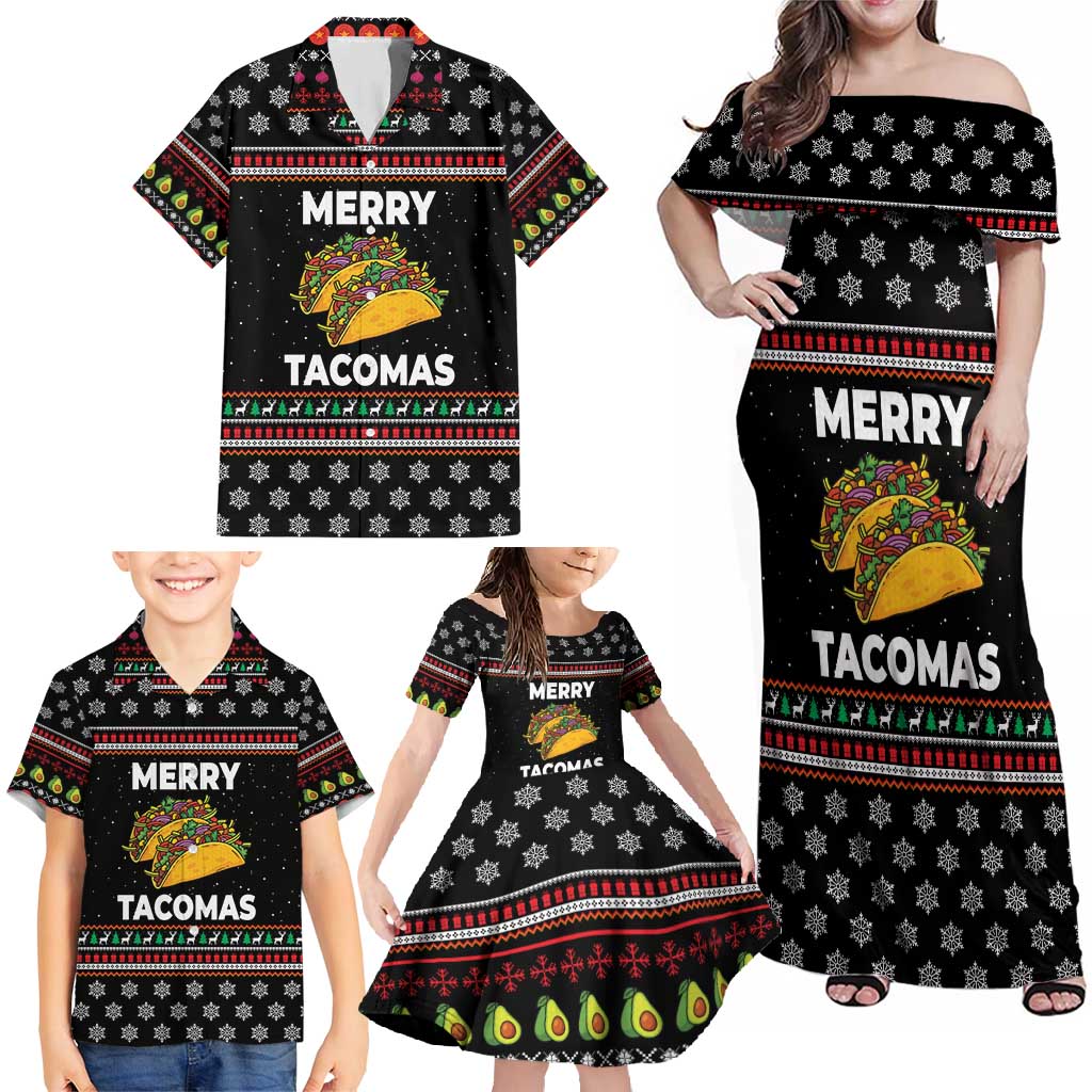 Merry Tacomas Christmas Family Matching Off Shoulder Maxi Dress and Hawaiian Shirt Xmas Holiday Patterns - Wonder Print Shop