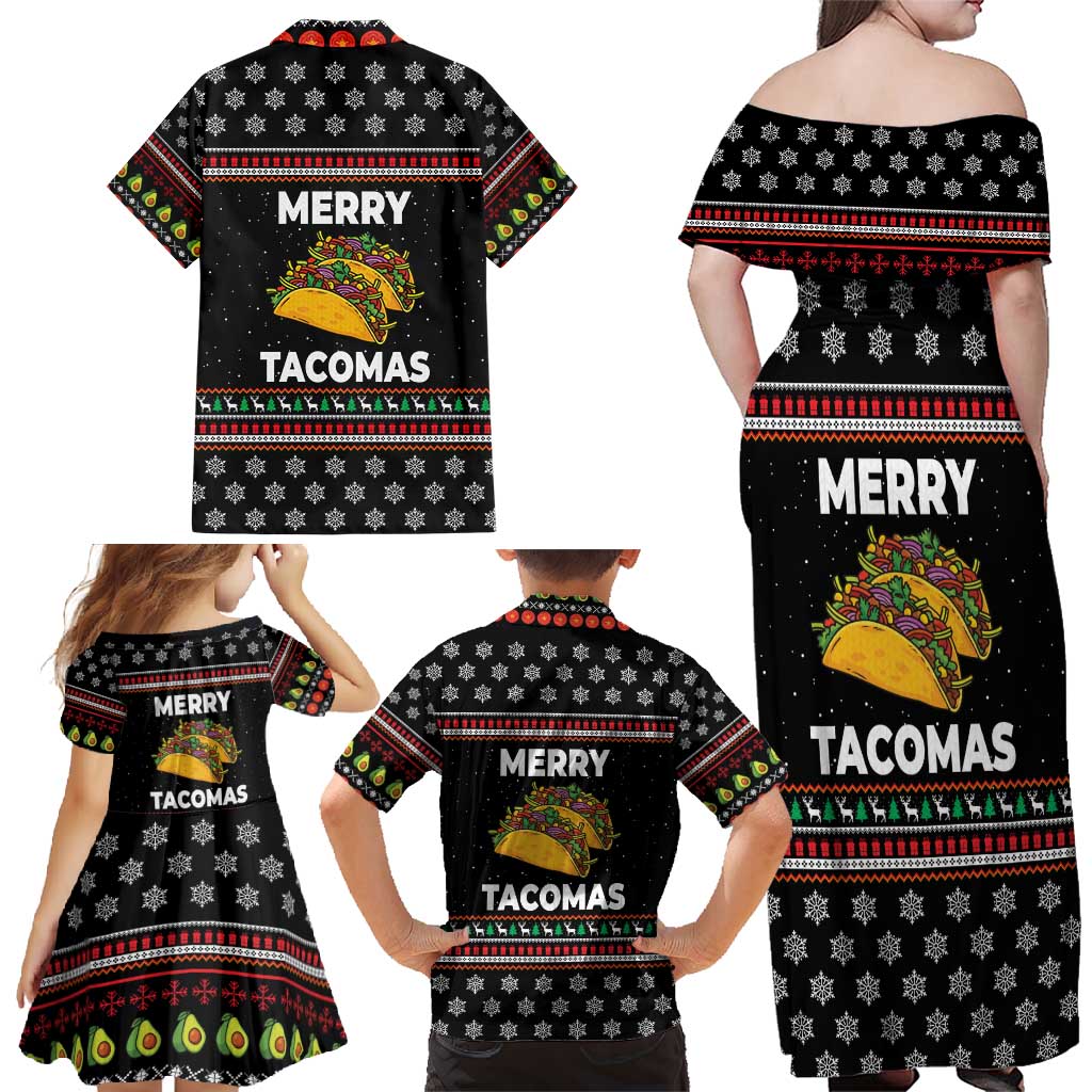 Merry Tacomas Christmas Family Matching Off Shoulder Maxi Dress and Hawaiian Shirt Xmas Holiday Patterns - Wonder Print Shop