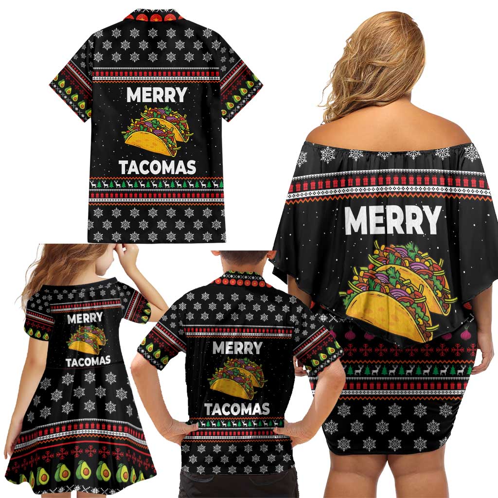 Merry Tacomas Christmas Family Matching Off Shoulder Short Dress and Hawaiian Shirt Xmas Holiday Patterns - Wonder Print Shop