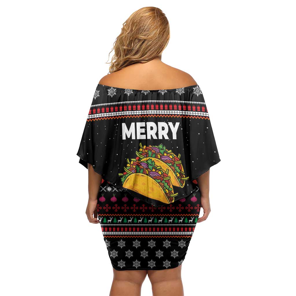 Merry Tacomas Christmas Family Matching Off Shoulder Short Dress and Hawaiian Shirt Xmas Holiday Patterns - Wonder Print Shop
