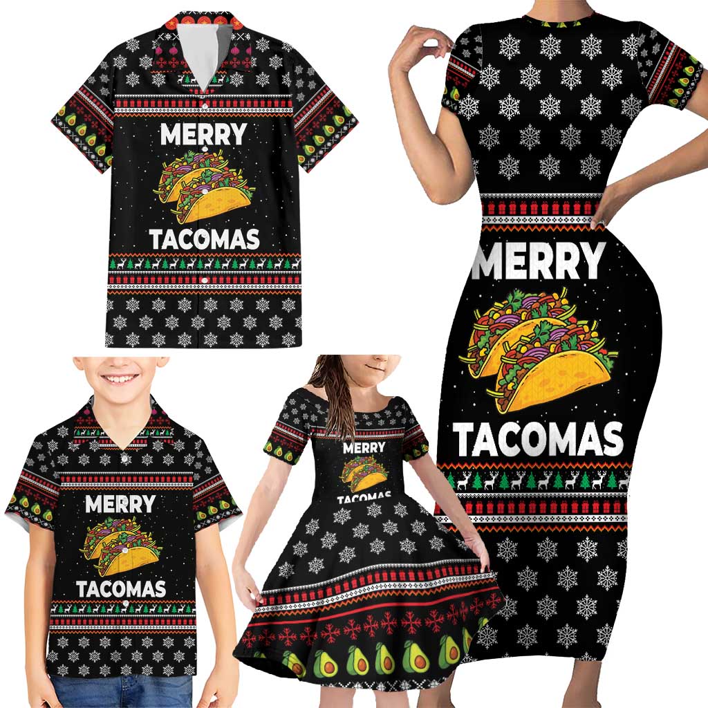 Merry Tacomas Christmas Family Matching Short Sleeve Bodycon Dress and Hawaiian Shirt Xmas Holiday Patterns - Wonder Print Shop