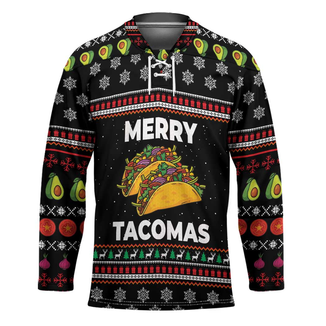 Merry Tacomas Christmas Hockey Jersey Xmas Holiday Patterns - Wonder Print Shop