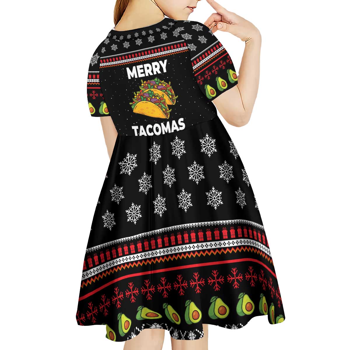 Merry Tacomas Christmas Kid Short Sleeve Dress Xmas Holiday Patterns - Wonder Print Shop