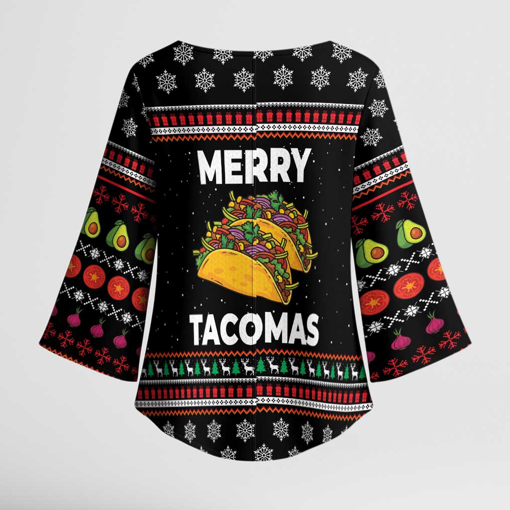 Merry Tacomas Christmas Kimono Sleeve Blouse Xmas Holiday Patterns - Wonder Print Shop