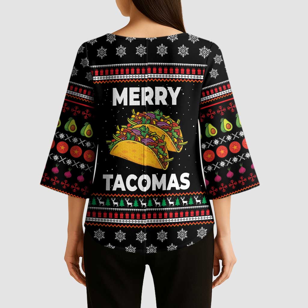 Merry Tacomas Christmas Kimono Sleeve Blouse Xmas Holiday Patterns - Wonder Print Shop