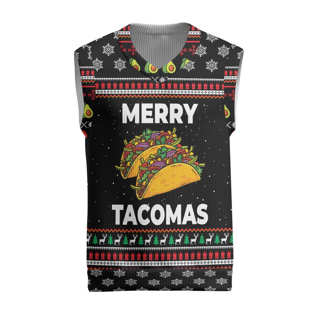 Merry Tacomas Christmas Knitted V-Neck Vest Xmas Holiday Patterns - Wonder Print Shop