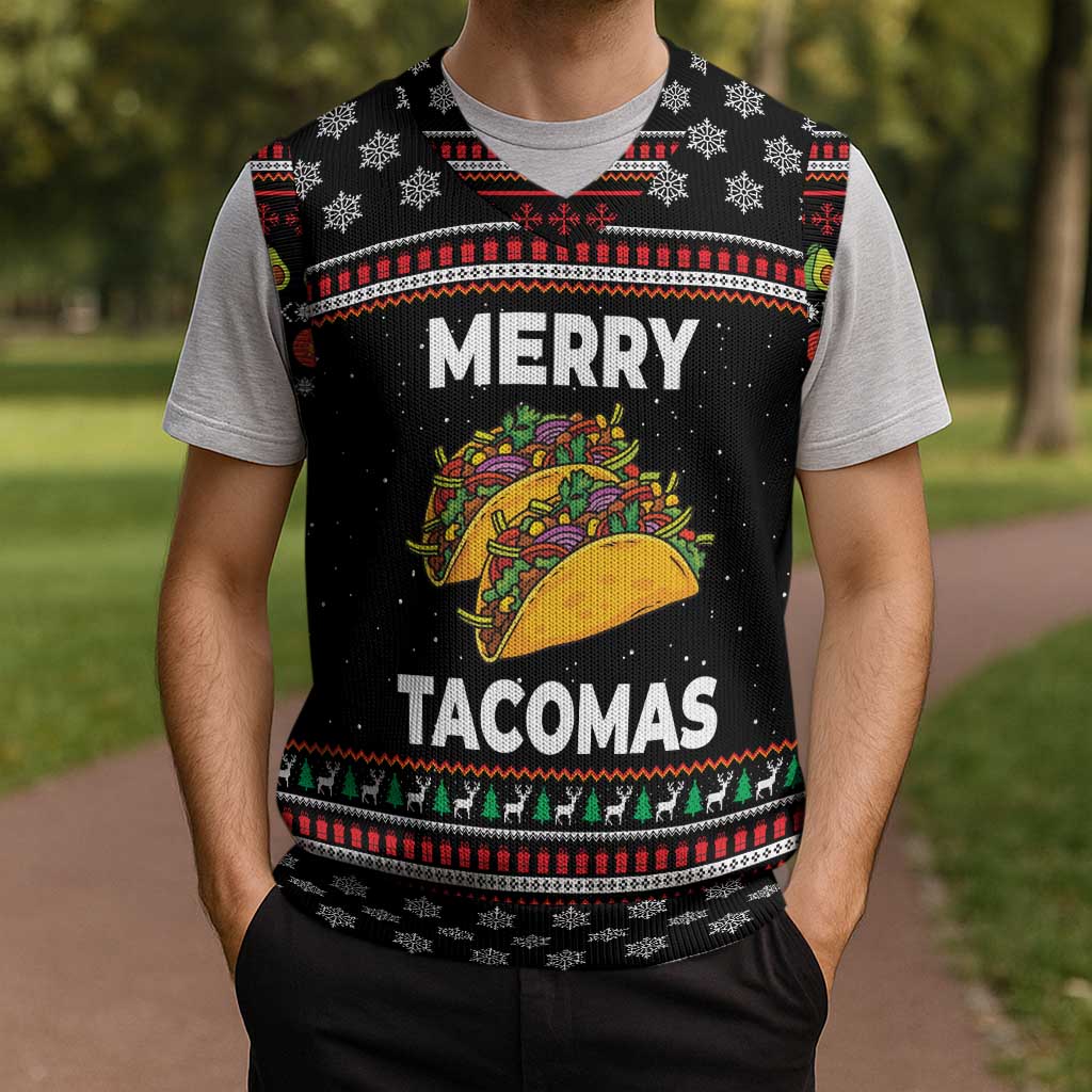 Merry Tacomas Christmas Knitted V-Neck Vest Xmas Holiday Patterns - Wonder Print Shop