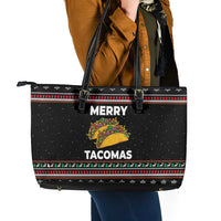Merry Tacomas Christmas Leather Tote Bag Xmas Holiday Patterns - Wonder Print Shop