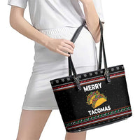 Merry Tacomas Christmas Leather Tote Bag Xmas Holiday Patterns - Wonder Print Shop