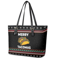 Merry Tacomas Christmas Leather Tote Bag Xmas Holiday Patterns - Wonder Print Shop